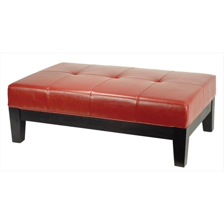 SAFAVIEH Red Bi-cast Leather Cocktail Ottoman - Black and Red Leather HUD4066R